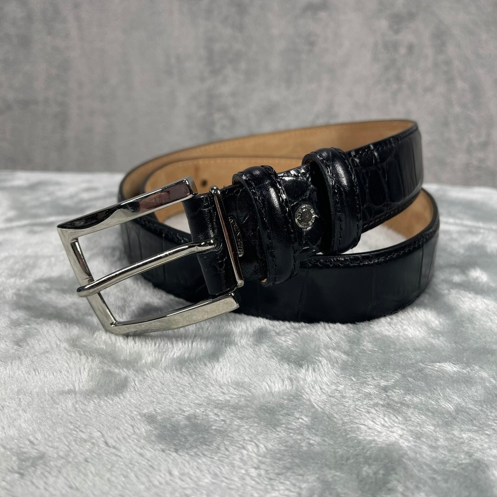Pasquale Cutarelli Belt Men 32 Black Croc Embossed Leather Made in Italy